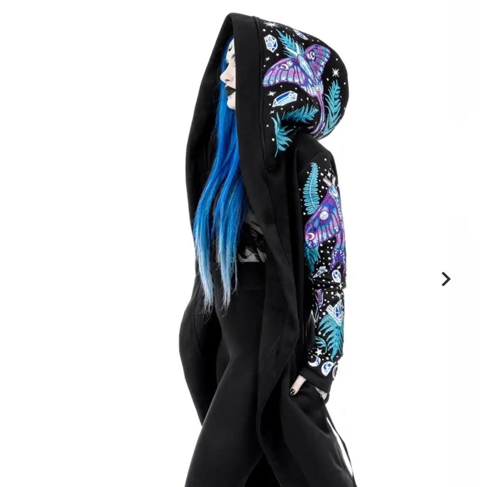 Black Hooded Jacket with Colorful Butterfly Design - Picture 2 of 6